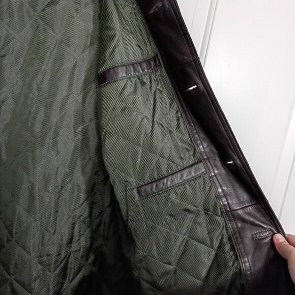 Eddie Bauer Men's Dark Brown Leather Jacket Coat Long Length Button Up M - Picture 5 of 11